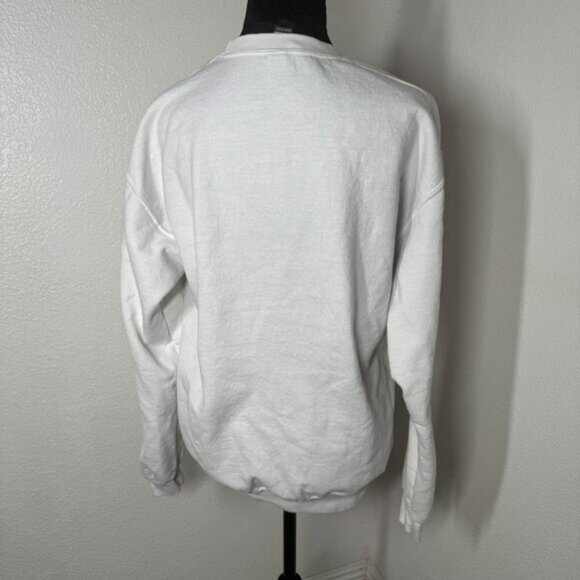 Womens White Gildan Heavy Blend Crew Neck Sweatshirt Size‎ M - Picture 3 of 5